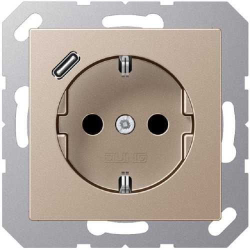 Розетка с заземлением +1хUSB тип C без рамки Jung A creation 1-м. шампань картинка